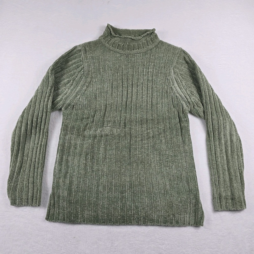 Carolyn Taylor Essentials Sage Green Ribbed Chenille Mock Neck Sweater Medium